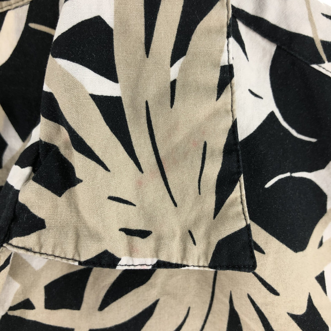 90'S Ralph Lauren Chaps, Leaf Pattern, Open Collar, Hawaiian Aloha Shirt, Box Shirt, Men's L Size cotton black type Vintage Second Hand