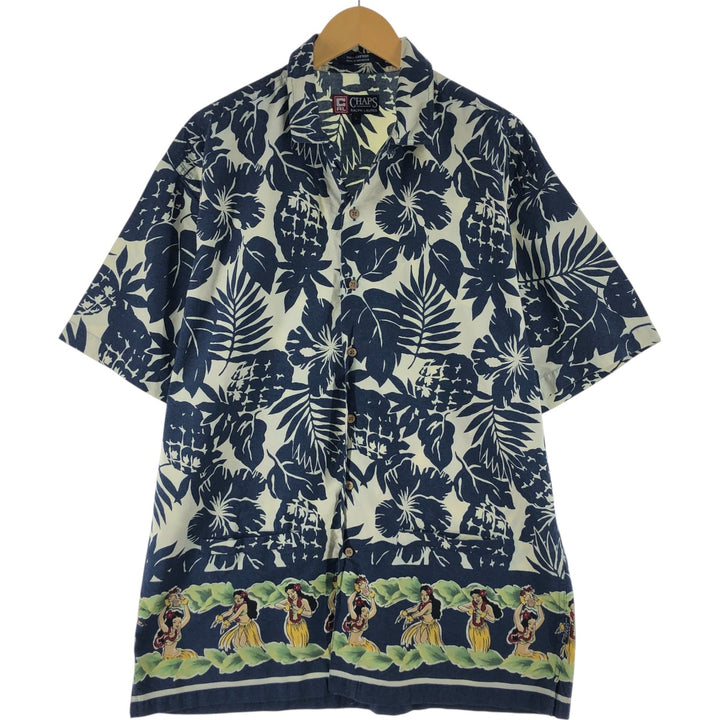 Ralph Lauren CHAPS Chaps Hawaiian Aloha Shirt All-Over Print Men's Size L cotton ivory Vintage Second Hand