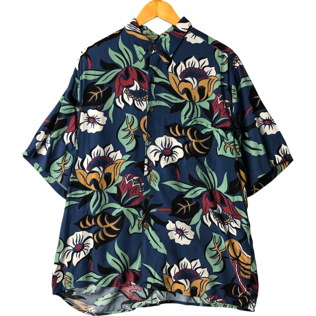 80s-90'S Reyn Spooner Diamond Head Tag All-Over Rayon Hawaiian Aloha Shirt Box Shirt Men's L Size Rayon blue type Vintage Second Hand