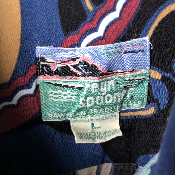 80s-90'S Reyn Spooner Diamond Head Tag All-Over Rayon Hawaiian Aloha Shirt Box Shirt Men's L Size Rayon blue type Vintage Second Hand