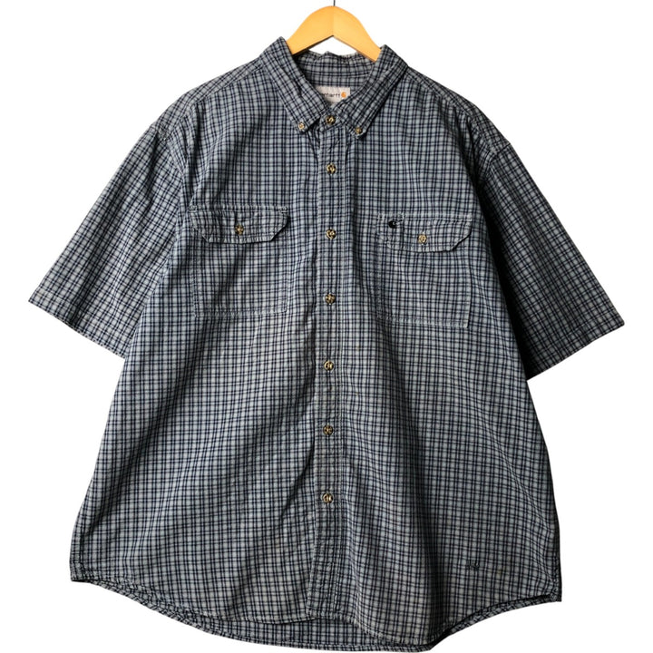 Carhartt Check Pattern Button-down Short Sleeve Work Shirt, Men's XXL cotton blue type Vintage Second Hand