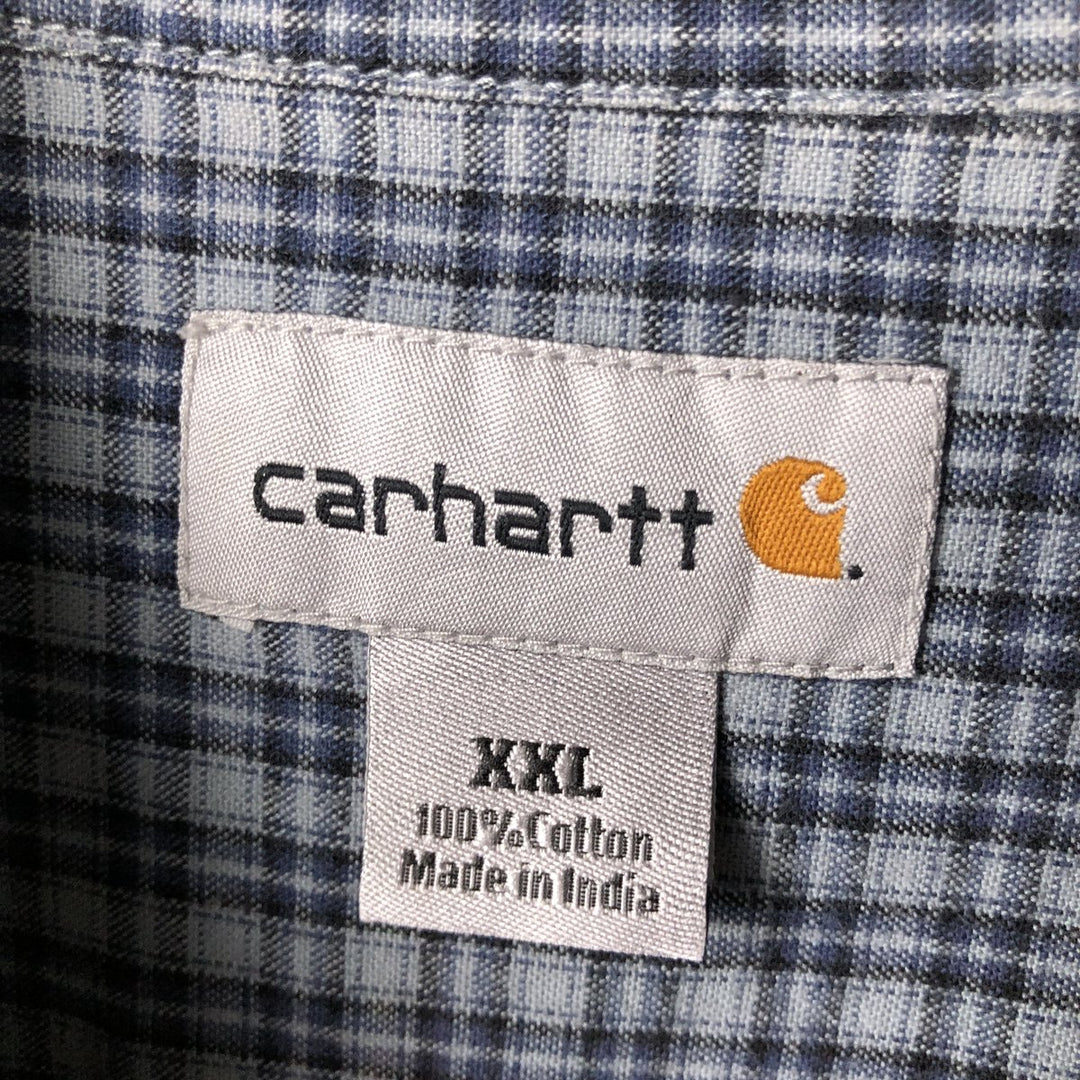 Carhartt Check Pattern Button-down Short Sleeve Work Shirt, Men's XXL cotton blue type Vintage Second Hand