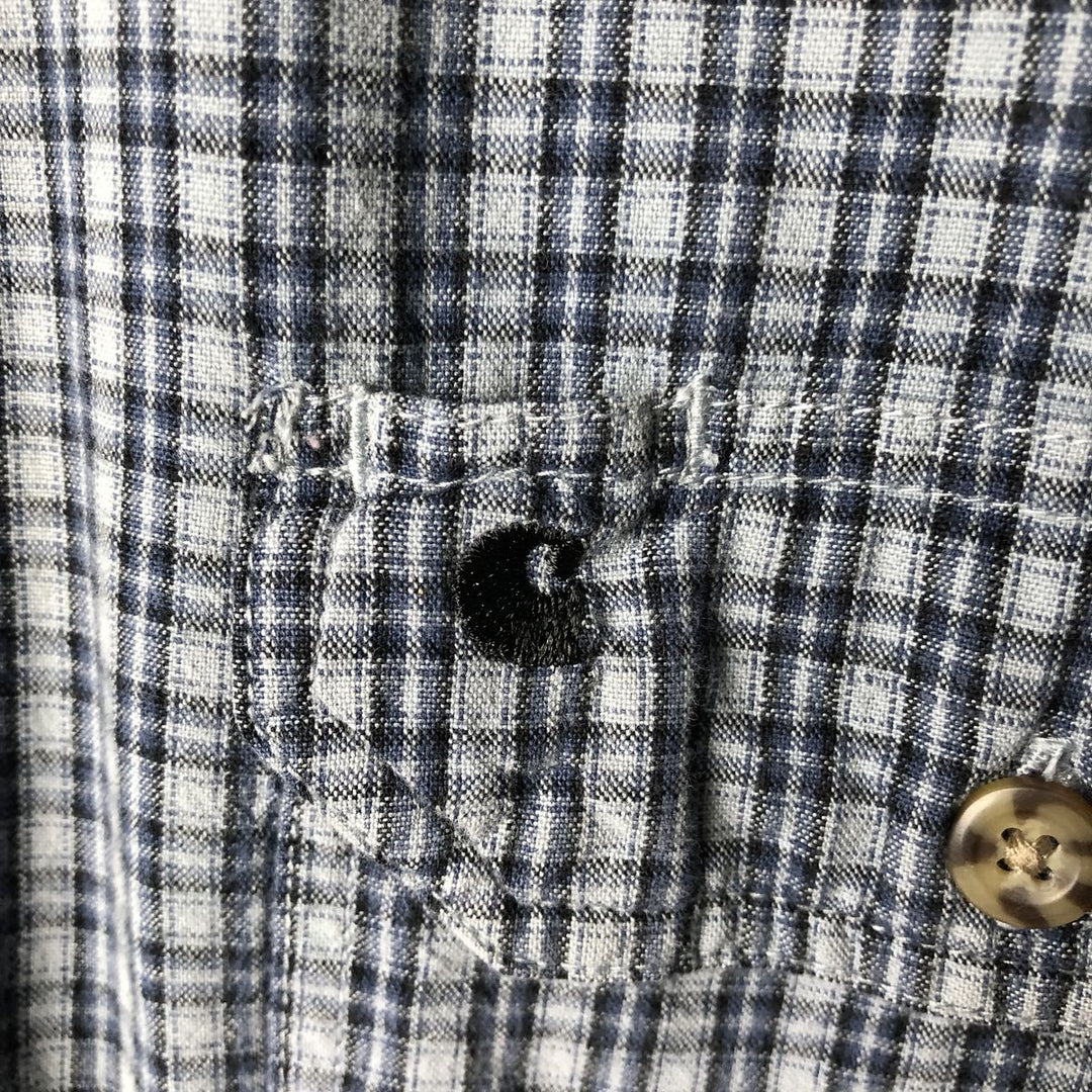Carhartt Check Pattern Button-down Short Sleeve Work Shirt, Men's XXL cotton blue type Vintage Second Hand