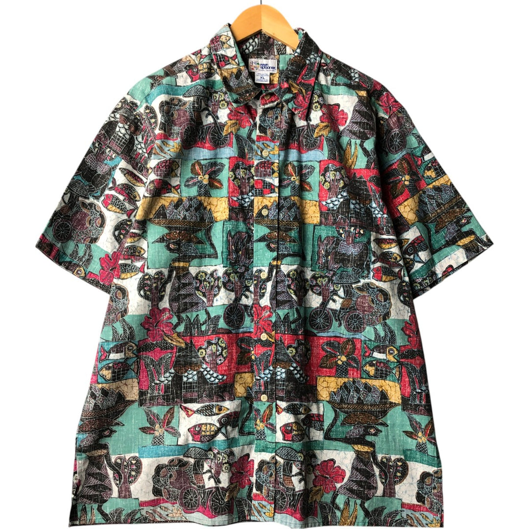 90'S Reyn Spooner Swimsuit Tag, Bikini Tag, All-Over Print Hawaiian Aloha Shirt, Box Shirt, Made in USA, Men's XL cotton Mint green Vintage Second Hand