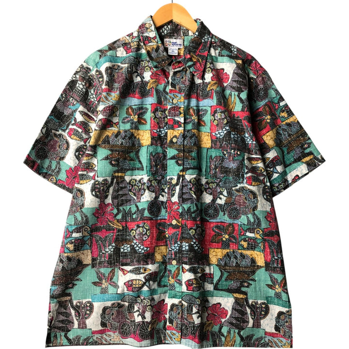 90'S Reyn Spooner Swimsuit Tag, Bikini Tag, All-Over Print Hawaiian Aloha Shirt, Box Shirt, Made in USA, Men's XL cotton Mint green Vintage Second Hand