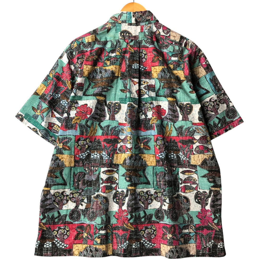 90'S Reyn Spooner Swimsuit Tag, Bikini Tag, All-Over Print Hawaiian Aloha Shirt, Box Shirt, Made in USA, Men's XL cotton Mint green Vintage Second Hand