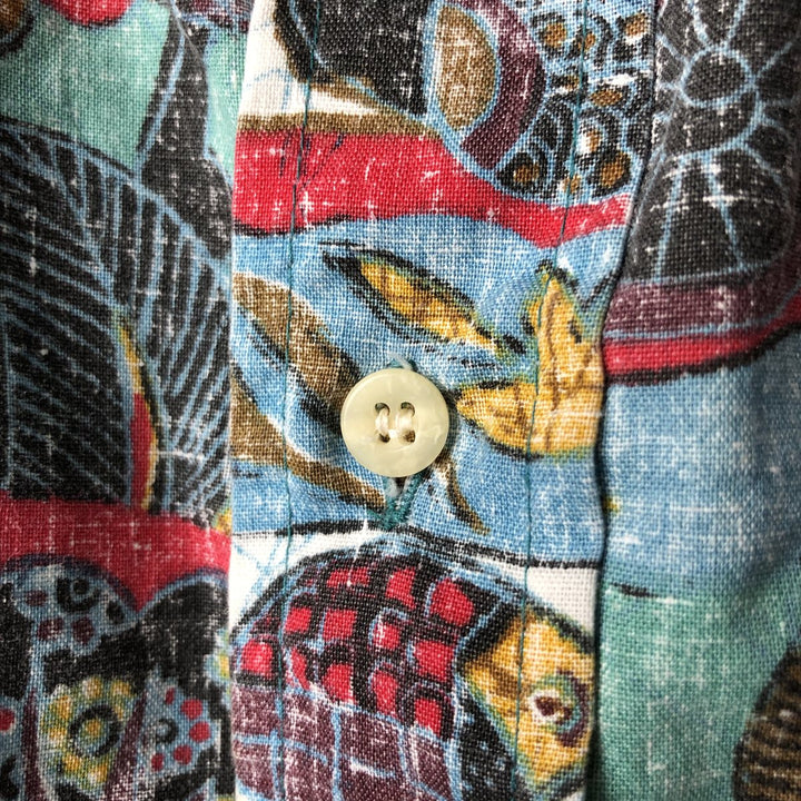 90'S Reyn Spooner Swimsuit Tag, Bikini Tag, All-Over Print Hawaiian Aloha Shirt, Box Shirt, Made in USA, Men's XL cotton Mint green Vintage Second Hand