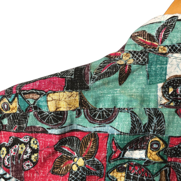 90'S Reyn Spooner Swimsuit Tag, Bikini Tag, All-Over Print Hawaiian Aloha Shirt, Box Shirt, Made in USA, Men's XL cotton Mint green Vintage Second Hand