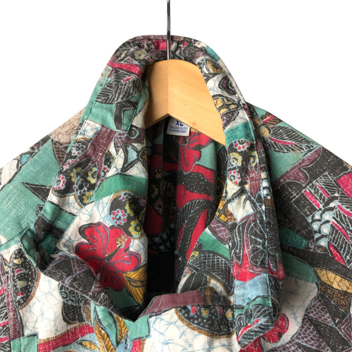 90'S Reyn Spooner Swimsuit Tag, Bikini Tag, All-Over Print Hawaiian Aloha Shirt, Box Shirt, Made in USA, Men's XL cotton Mint green Vintage Second Hand