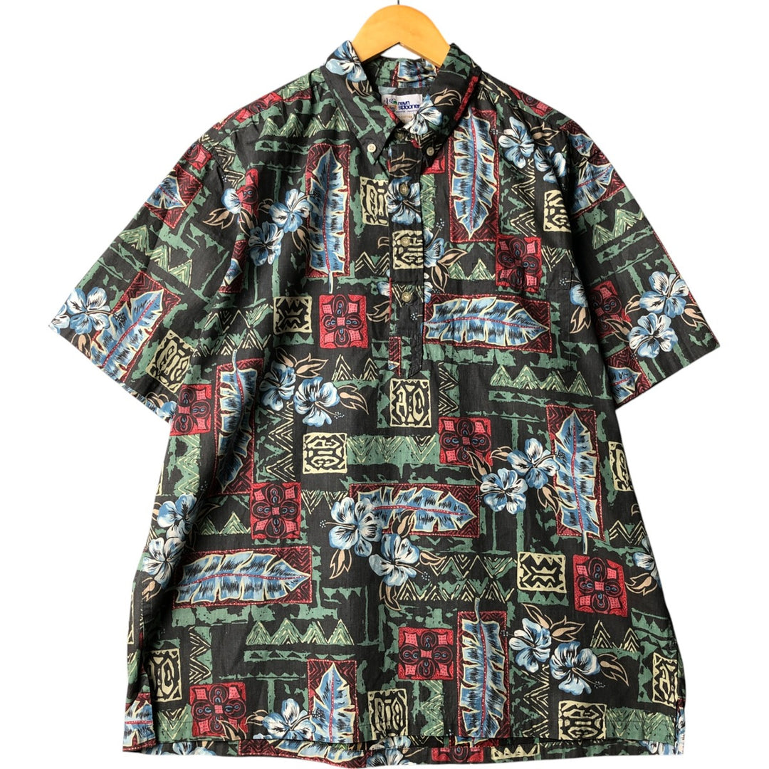 90'S Reyn Spooner Swimsuit Tag All-Over Print Pullover Button-Down Hawaiian Aloha Shirt Box Shirt Men's XL Size cotton Charcoal Vintage Second Hand