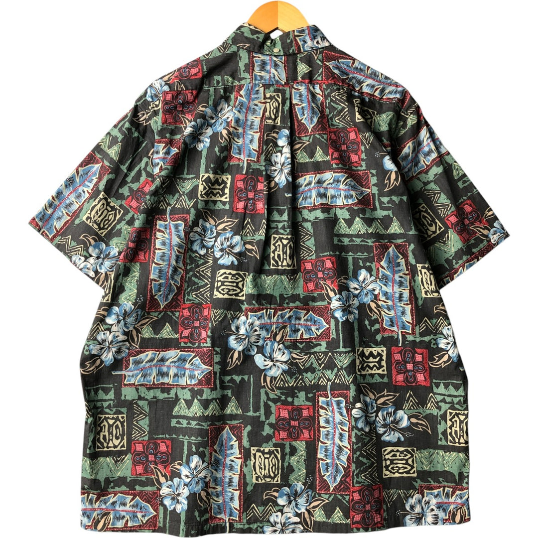 90'S Reyn Spooner Swimsuit Tag All-Over Print Pullover Button-Down Hawaiian Aloha Shirt Box Shirt Men's XL Size cotton Charcoal Vintage Second Hand
