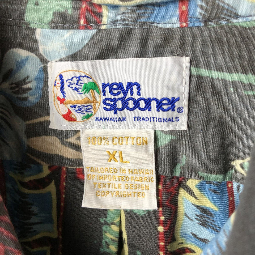 90'S Reyn Spooner Swimsuit Tag All-Over Print Pullover Button-Down Hawaiian Aloha Shirt Box Shirt Men's XL Size cotton Charcoal Vintage Second Hand