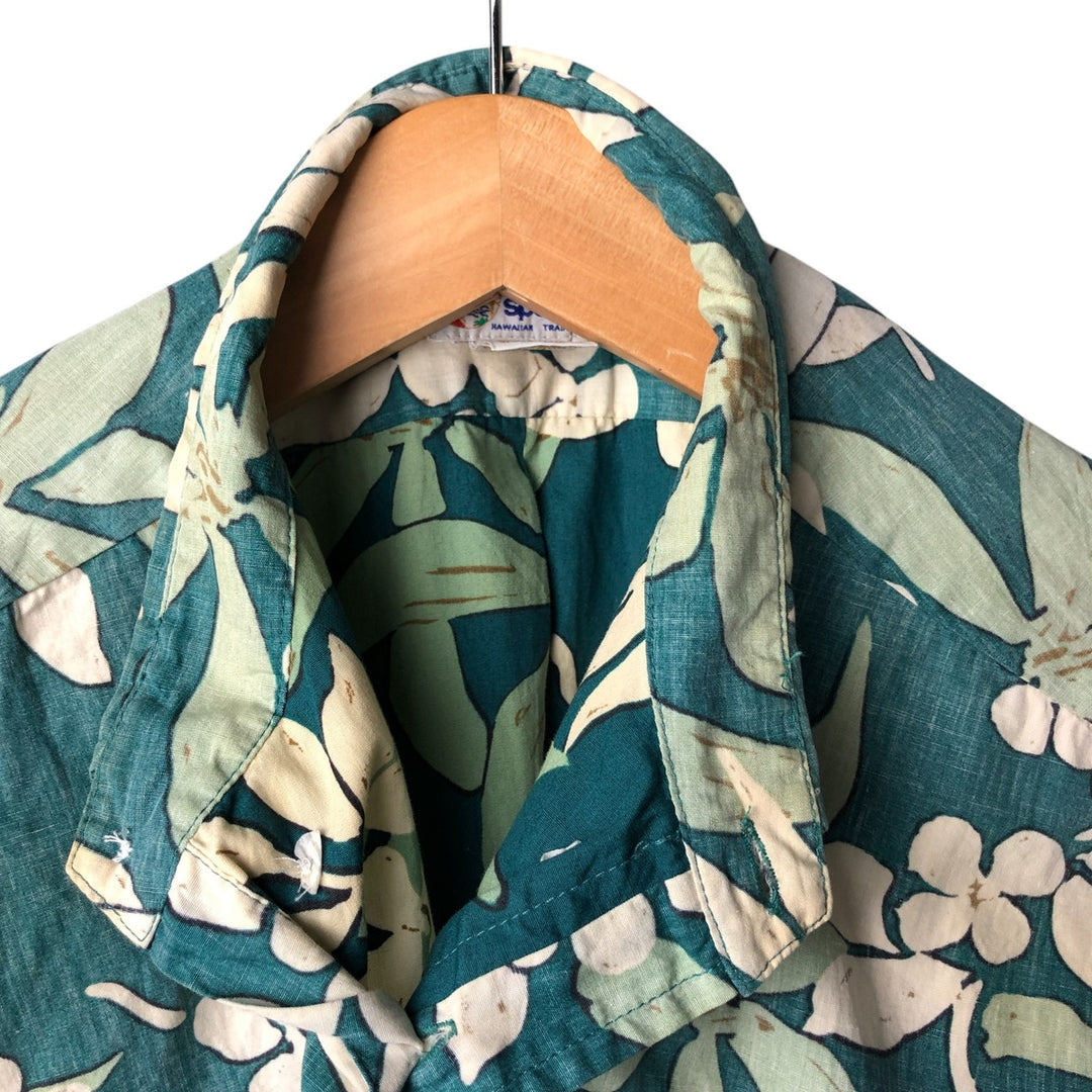 90'S Reyn Spooner Swimsuit Tag All-Over Print Pullover Button-Down Hawaiian Aloha Shirt Box Shirt Men's L Size cotton green type Vintage Second Hand