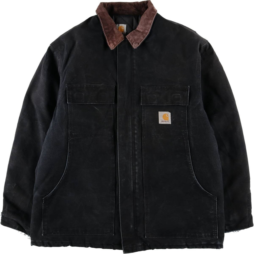 00'S Carhartt Traditional Coat Duck Work Jacket Made in USA Men's L size unclear black type Vintage Second Hand
