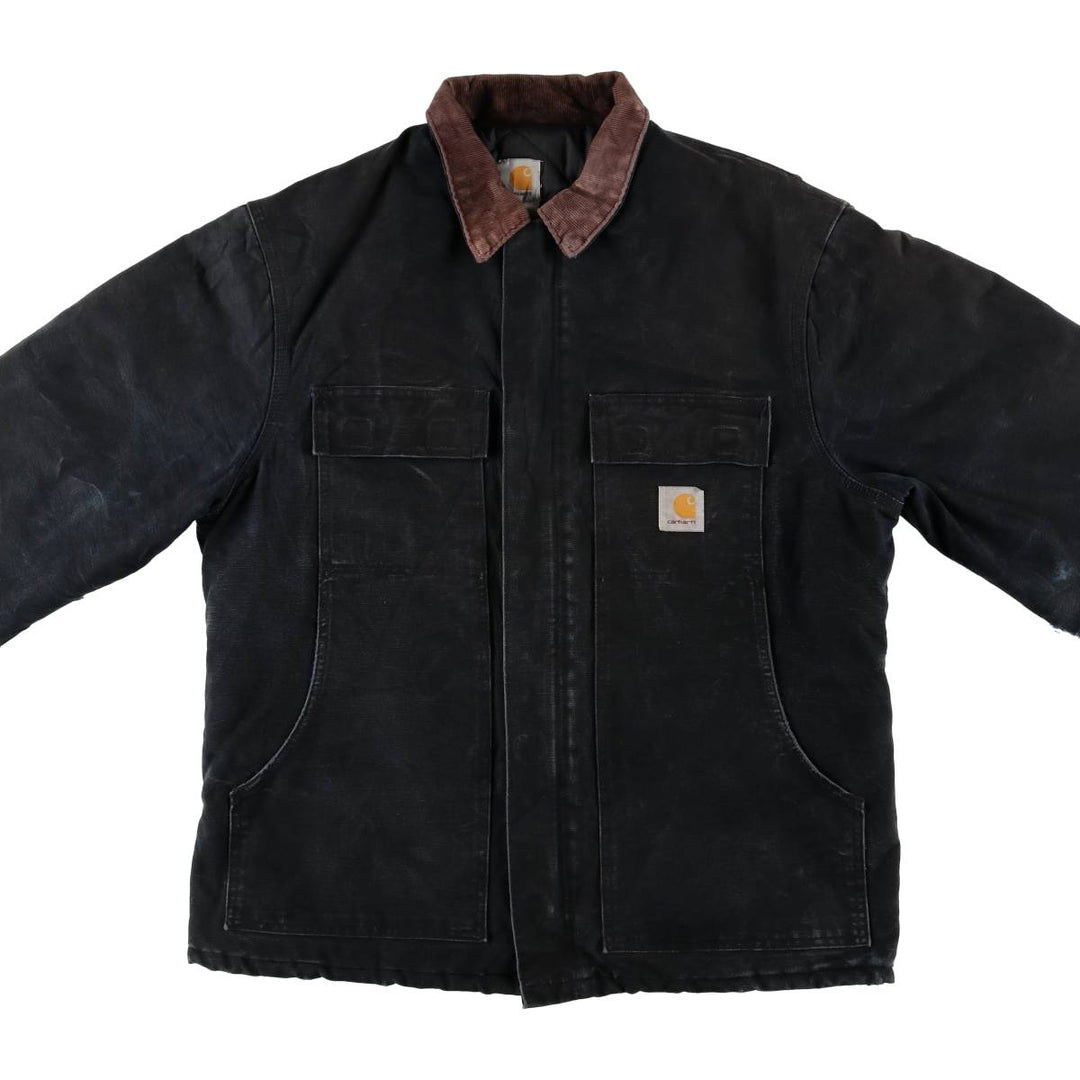 00'S Carhartt Traditional Coat Duck Work Jacket Made in USA Men's L size unclear black type Vintage Second Hand