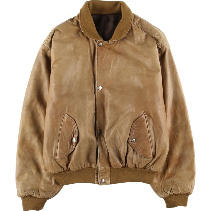 Francesco Rizzi padded leather jacket, made in France, men's size XL genuine leather Beige type Vintage Second Hand