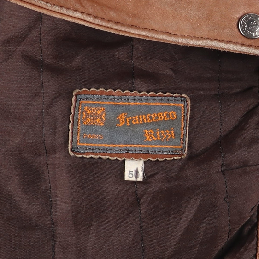 Francesco Rizzi padded leather jacket, made in France, men's size XL genuine leather Beige type Vintage Second Hand