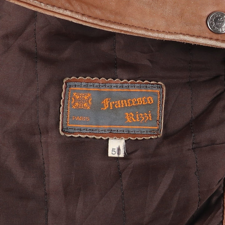 Francesco Rizzi padded leather jacket, made in France, men's size XL genuine leather Beige type Vintage Second Hand