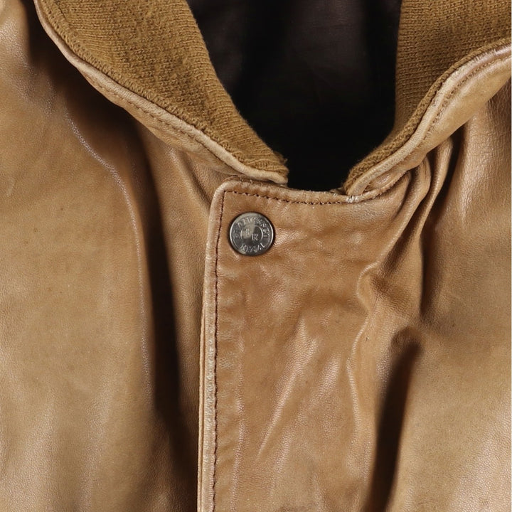 Francesco Rizzi padded leather jacket, made in France, men's size XL genuine leather Beige type Vintage Second Hand