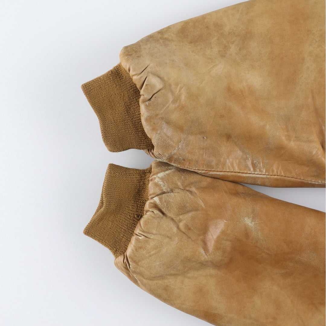 Francesco Rizzi padded leather jacket, made in France, men's size XL genuine leather Beige type Vintage Second Hand