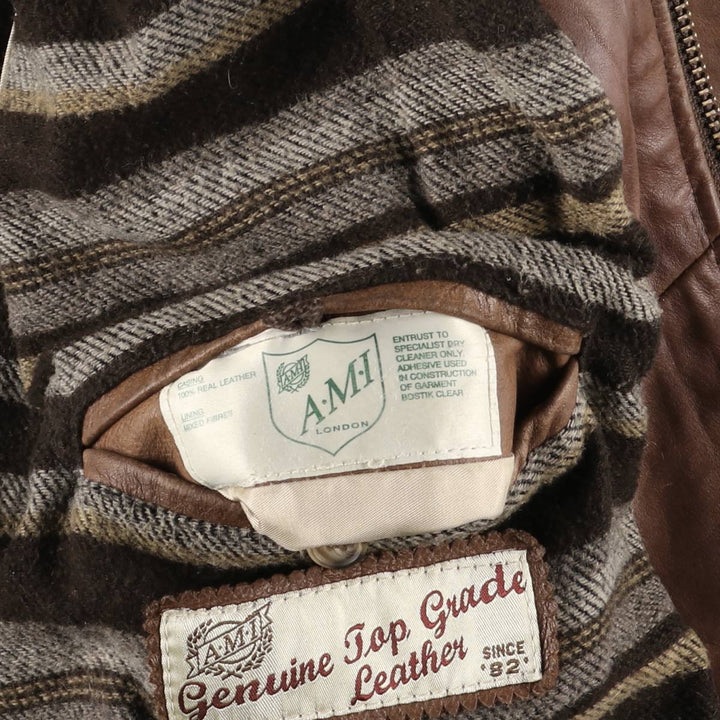 AMI LONDON Swing Top Leather Blouson, Men's Size XL genuine leather brown type Vintage Second Hand