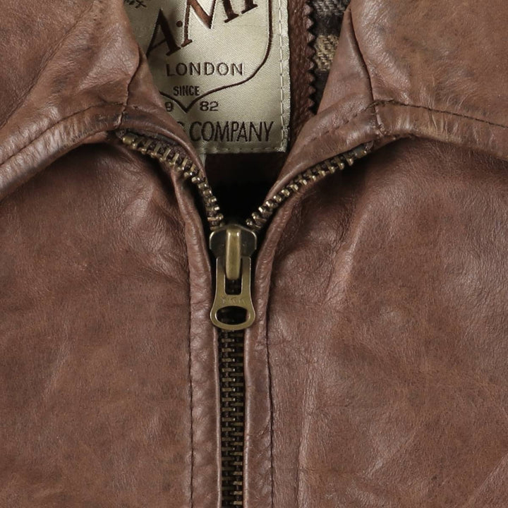 AMI LONDON Swing Top Leather Blouson, Men's Size XL genuine leather brown type Vintage Second Hand