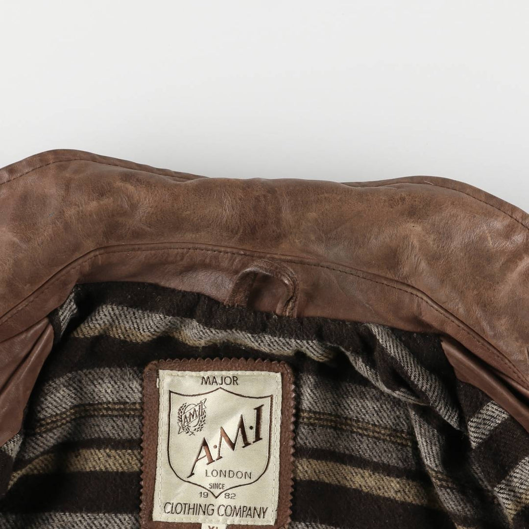 AMI LONDON Swing Top Leather Blouson, Men's Size XL genuine leather brown type Vintage Second Hand