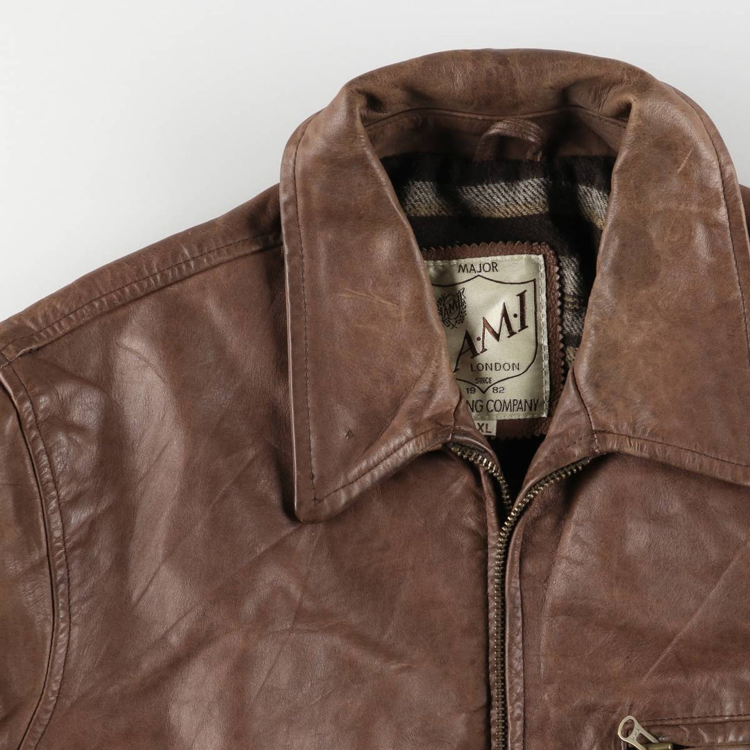 AMI LONDON Swing Top Leather Blouson, Men's Size XL genuine leather brown type Vintage Second Hand