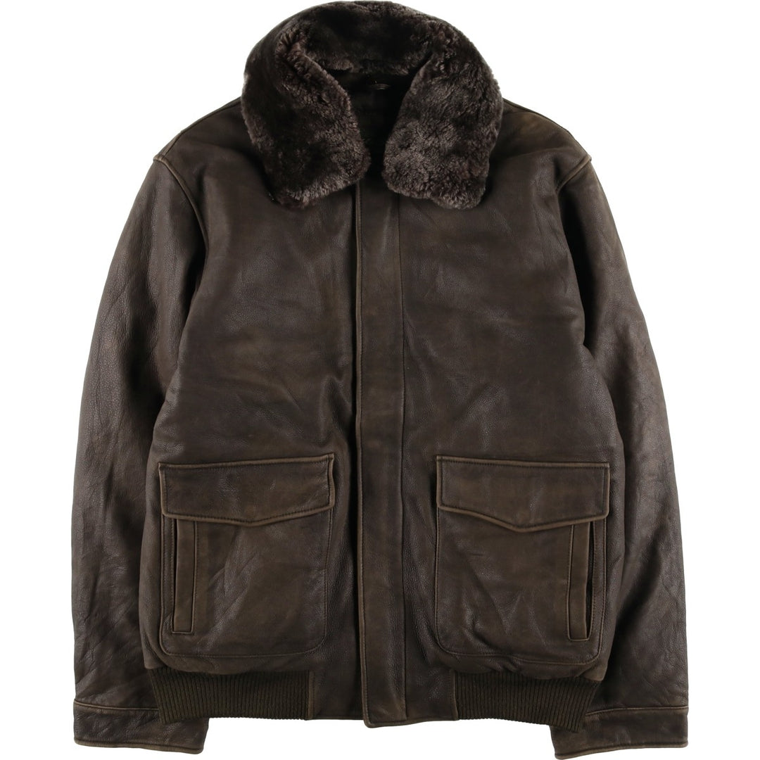 2000'S Eddie Bauer G-1 Type Leather Flight Jacket with Goose Down, Men's Size L genuine leather brown type Vintage Second Hand