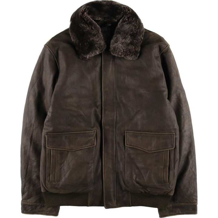 2000'S Eddie Bauer G-1 Type Leather Flight Jacket with Goose Down, Men's Size L genuine leather brown type Vintage Second Hand