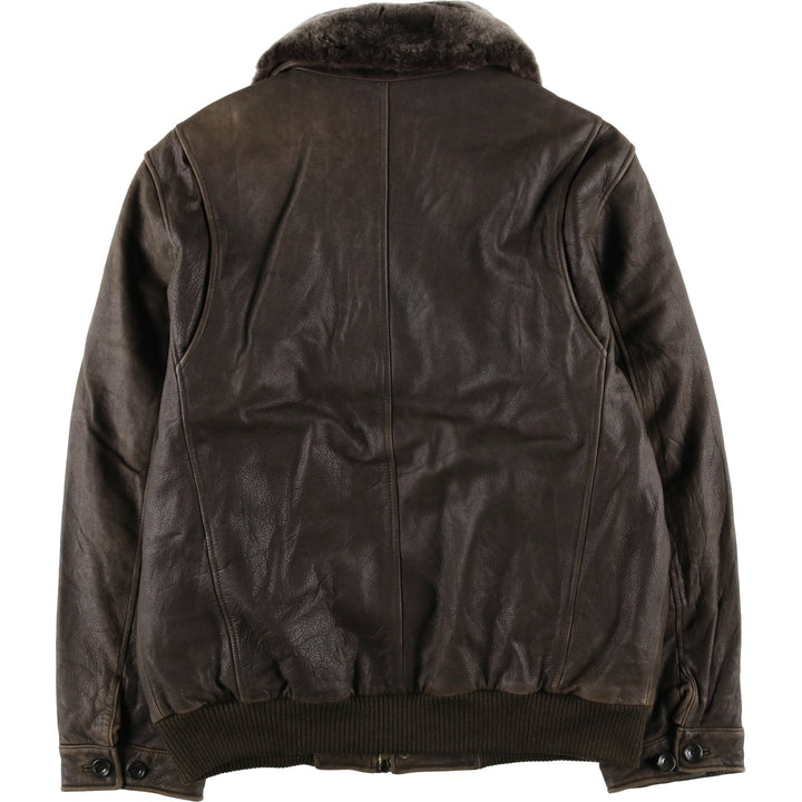 2000'S Eddie Bauer G-1 Type Leather Flight Jacket with Goose Down, Men's Size L genuine leather brown type Vintage Second Hand