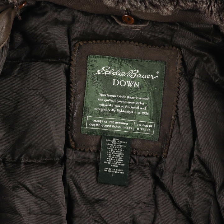 2000'S Eddie Bauer G-1 Type Leather Flight Jacket with Goose Down, Men's Size L genuine leather brown type Vintage Second Hand