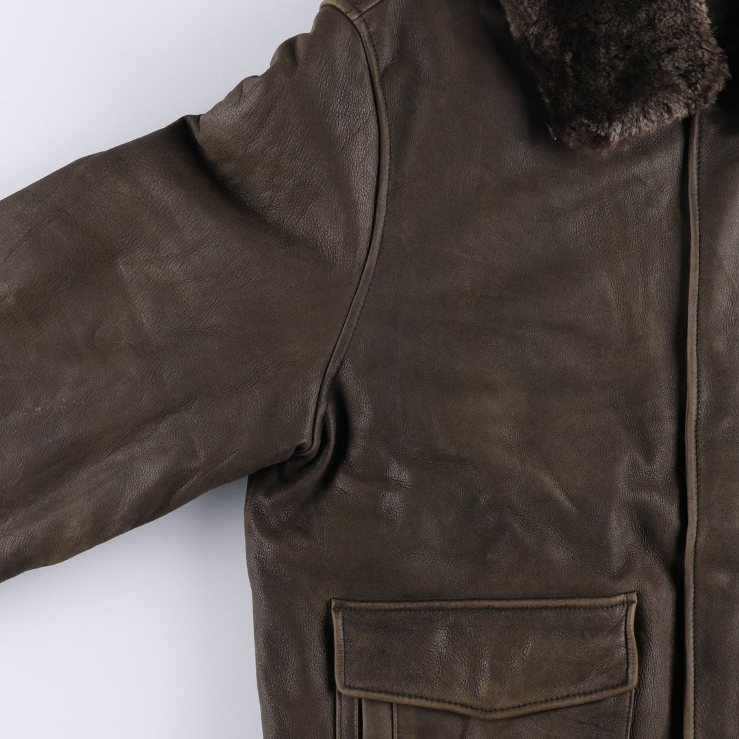 2000'S Eddie Bauer G-1 Type Leather Flight Jacket with Goose Down, Men's Size L genuine leather brown type Vintage Second Hand