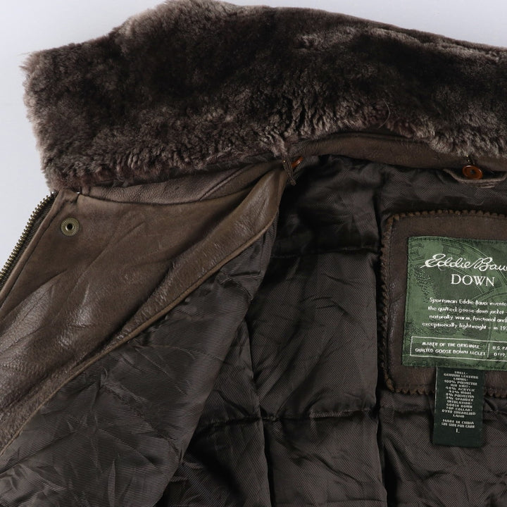 2000'S Eddie Bauer G-1 Type Leather Flight Jacket with Goose Down, Men's Size L genuine leather brown type Vintage Second Hand