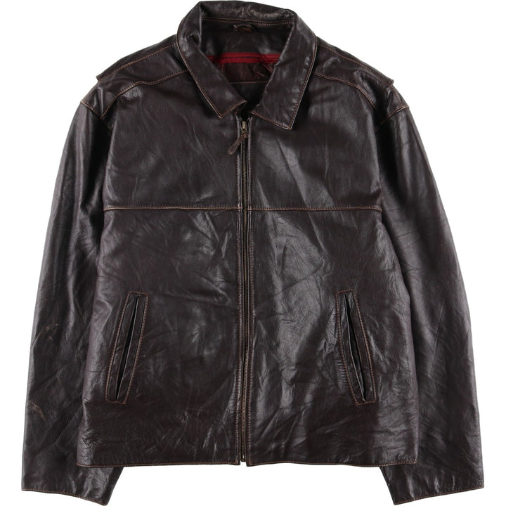 St. John's Bay Padded Swing-Top Leather Blouson, Men's XL genuine leather brown type Vintage Second Hand