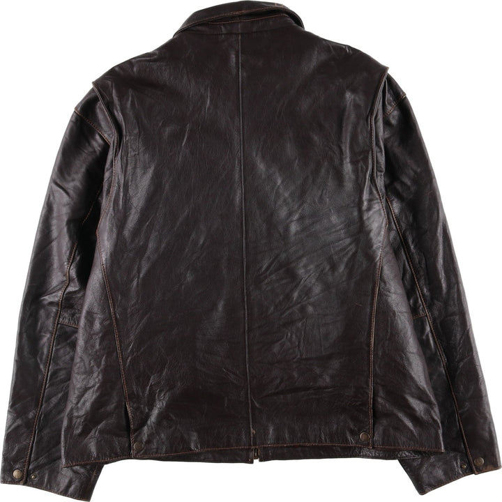 St. John's Bay Padded Swing-Top Leather Blouson, Men's XL genuine leather brown type Vintage Second Hand