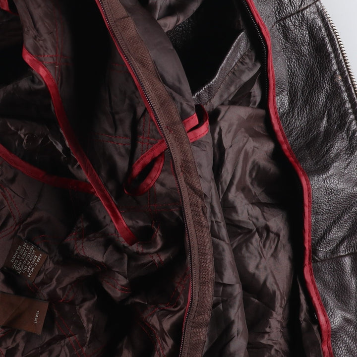 St. John's Bay Padded Swing-Top Leather Blouson, Men's XL genuine leather brown type Vintage Second Hand