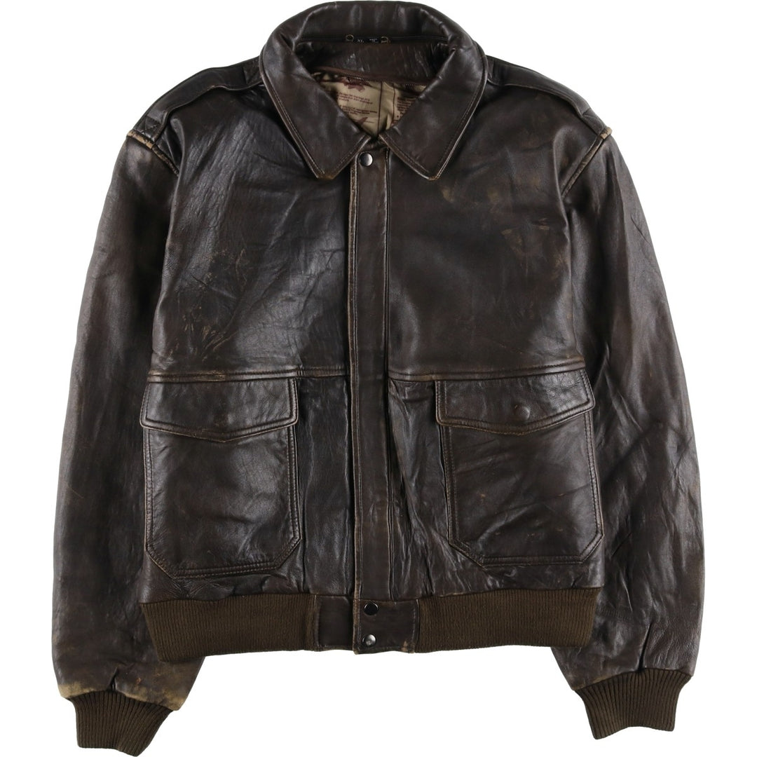 A-2 type padded leather flight jacket, men's size XL genuine leather brown type Vintage Second Hand