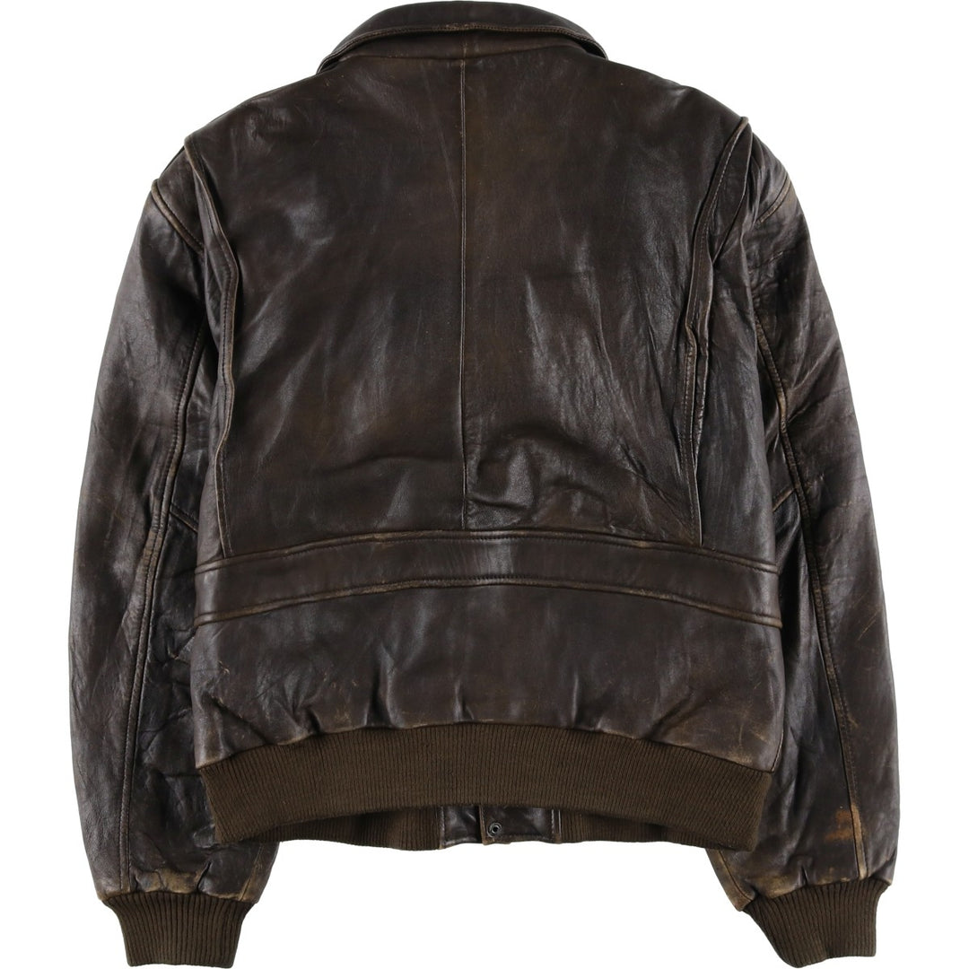 A-2 type padded leather flight jacket, men's size XL genuine leather brown type Vintage Second Hand