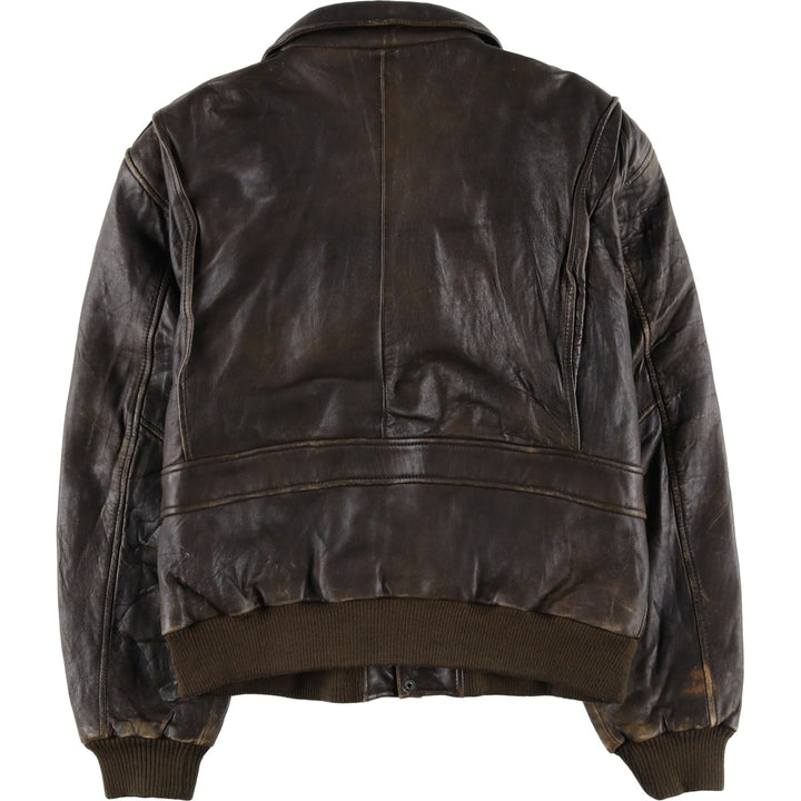 A-2 type padded leather flight jacket, men's size XL genuine leather brown type Vintage Second Hand