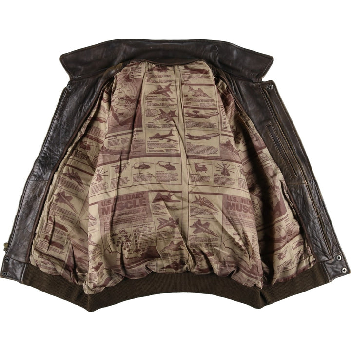 A-2 type padded leather flight jacket, men's size XL genuine leather brown type Vintage Second Hand