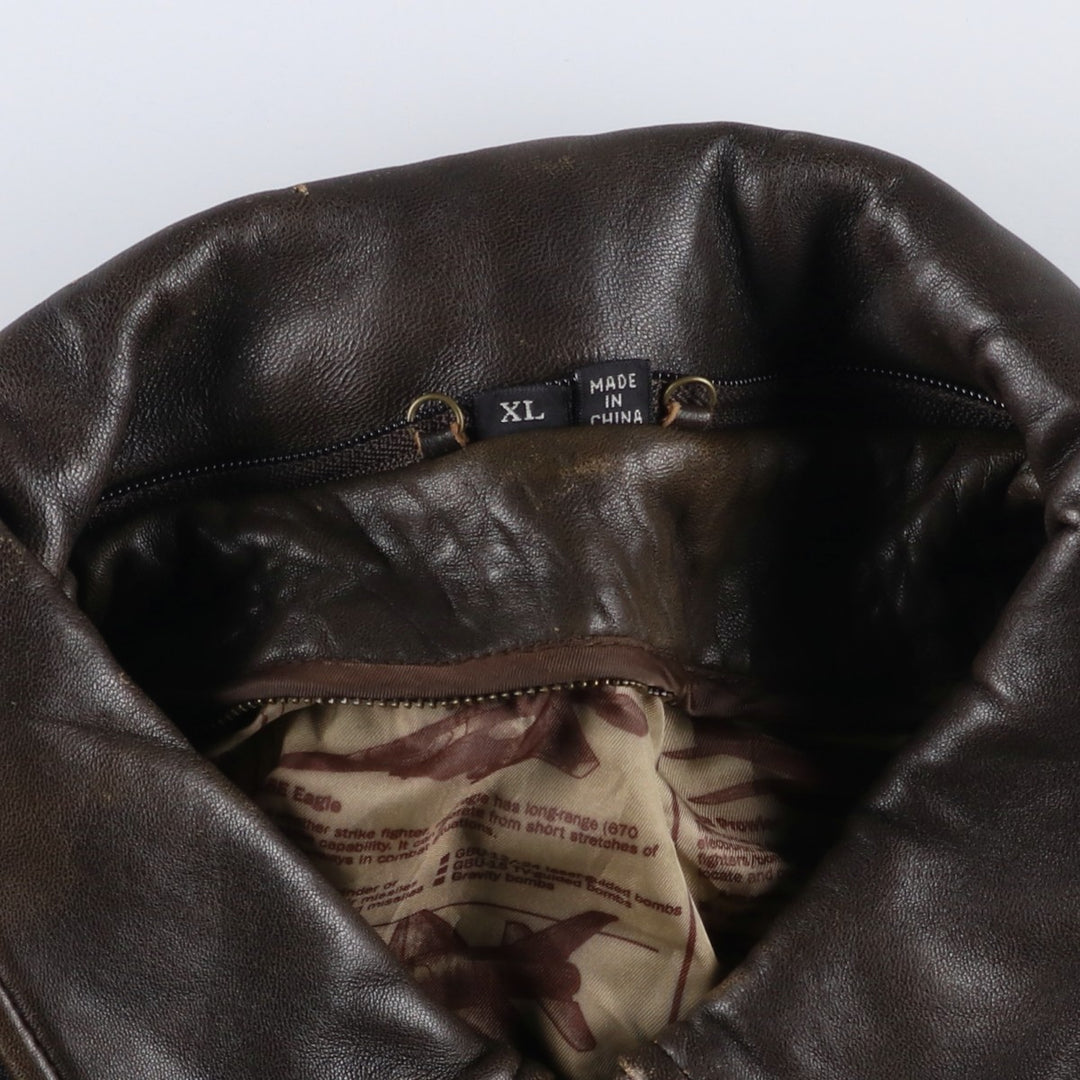 A-2 type padded leather flight jacket, men's size XL genuine leather brown type Vintage Second Hand