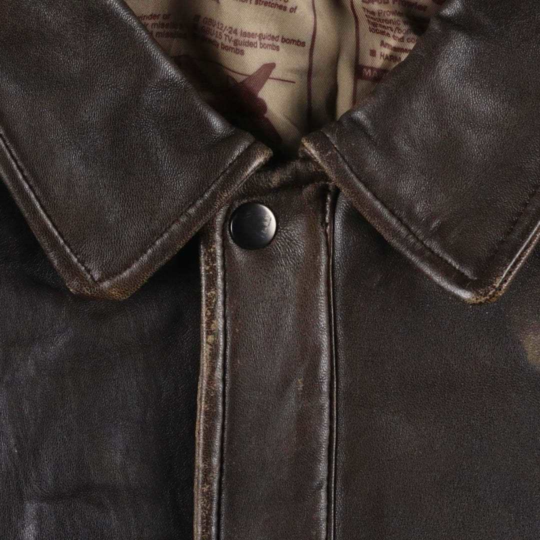 A-2 type padded leather flight jacket, men's size XL genuine leather brown type Vintage Second Hand