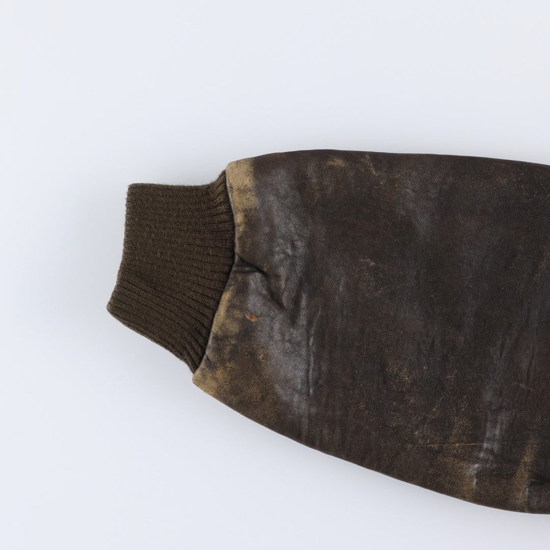 A-2 type padded leather flight jacket, men's size XL genuine leather brown type Vintage Second Hand