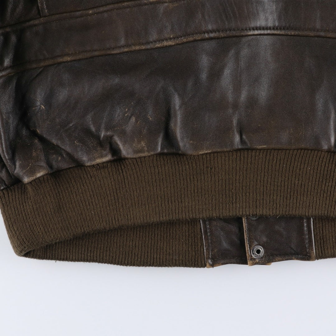 A-2 type padded leather flight jacket, men's size XL genuine leather brown type Vintage Second Hand