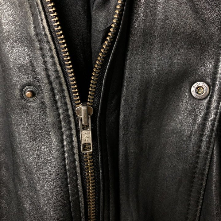 Fleur.de.peau Men's Vintage Padded Leather Jacket, Size L genuine leather black type Vintage Second Hand