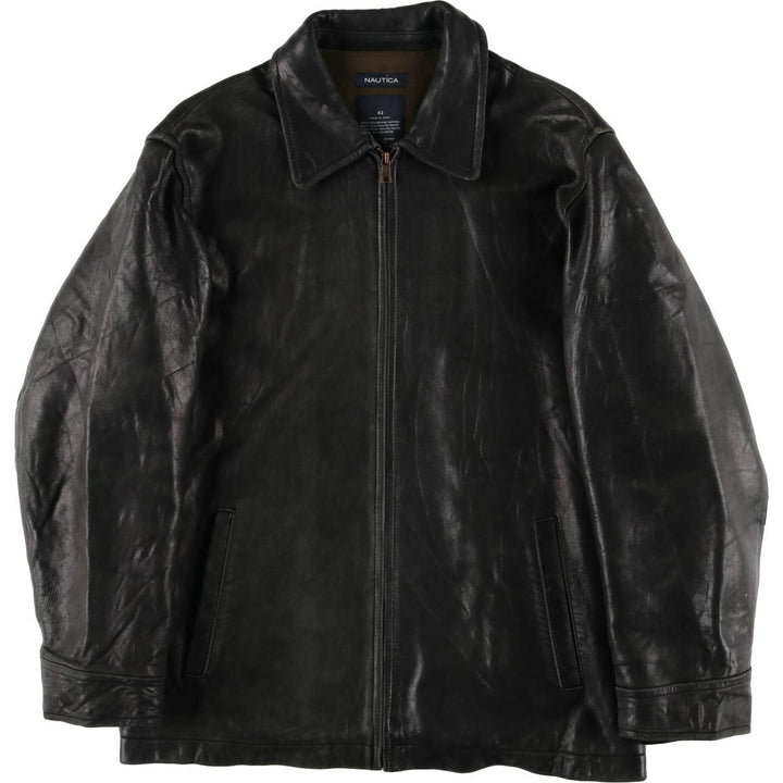 NAUTICA Swing Top Padded Leather Blouson, Men's Size L genuine leather black type Vintage Second Hand