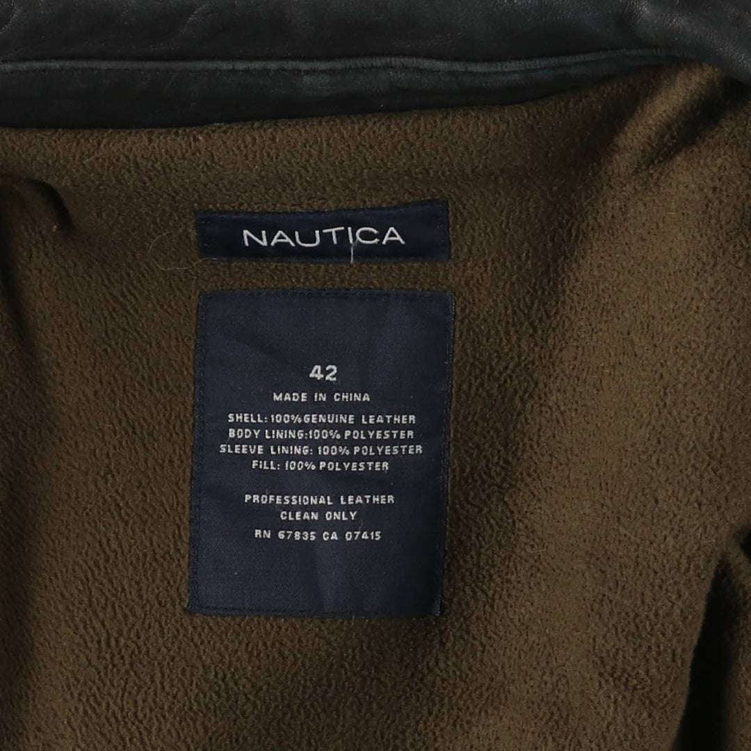 NAUTICA Swing Top Padded Leather Blouson, Men's Size L genuine leather black type Vintage Second Hand