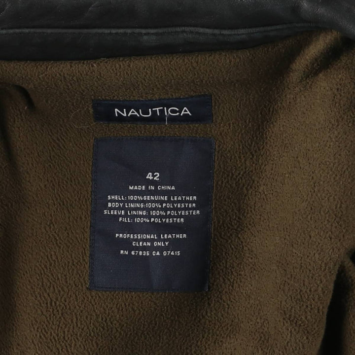 NAUTICA Swing Top Padded Leather Blouson, Men's Size L genuine leather black type Vintage Second Hand