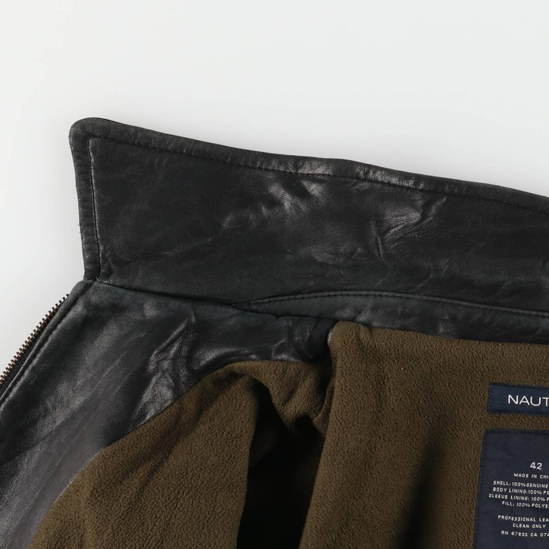 NAUTICA Swing Top Padded Leather Blouson, Men's Size L genuine leather black type Vintage Second Hand